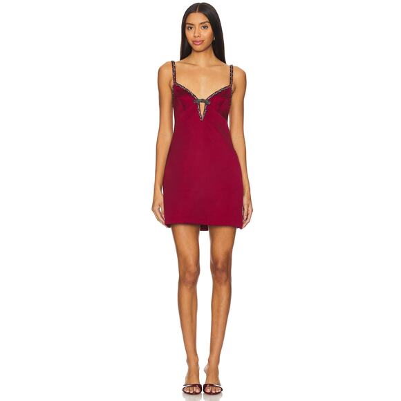 self-portrait Satin Strappy Mini Dress in Burgundy New - Picture 1 of 15